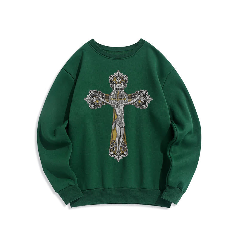 Christianartworkshop Sudadera de poliéster con forro polar y crucifijo de San Benito, estilo clásico. - Verde - 2XL - image 20