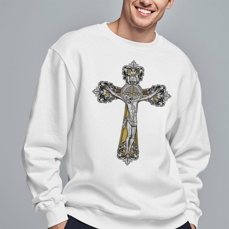 Christianartworkshop Sudadera de poliéster con forro polar y crucifijo de San Benito, estilo clásico. - image 8