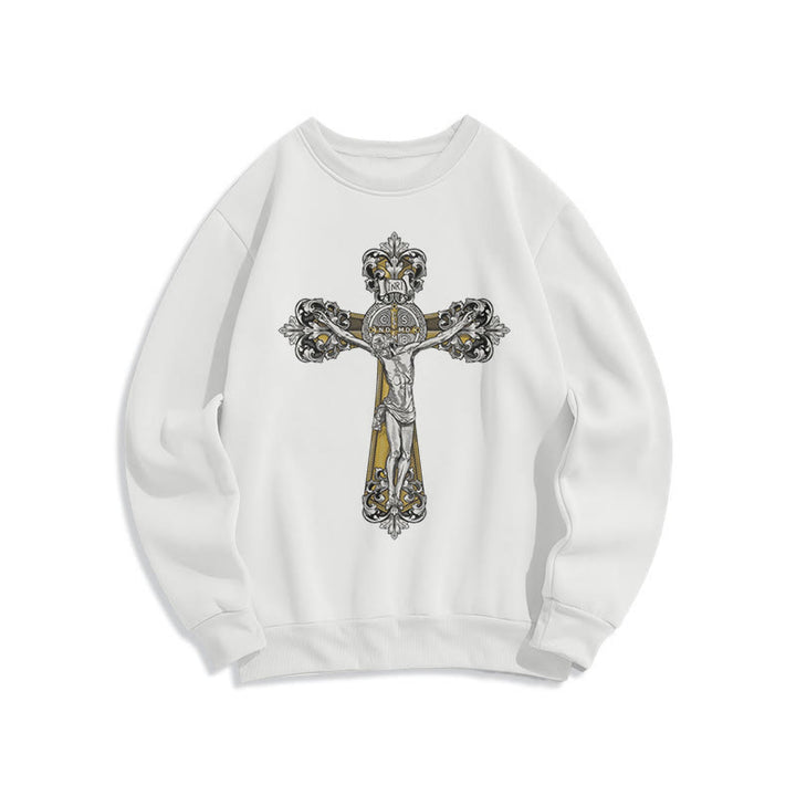 Christianartworkshop Sudadera de poliéster con forro polar y crucifijo de San Benito, estilo clásico. - Blanco - 2XL - image 5