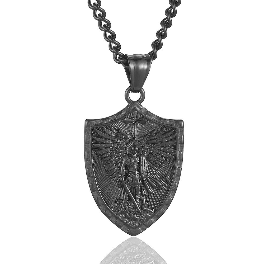 Christianartworkshop Collar con colgante de estilo moderno del escudo del Arcángel Miguel, guardián divino. - Negro - image 8