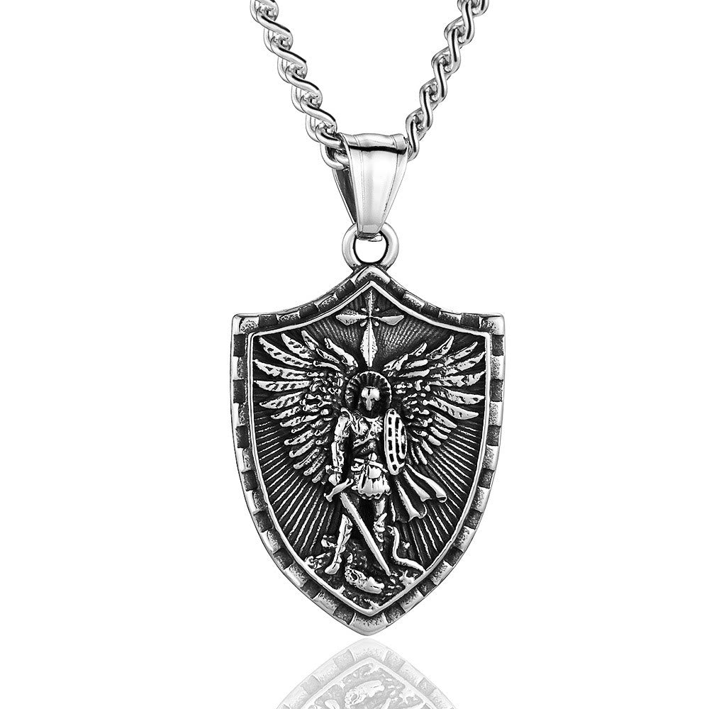 Christianartworkshop Collar con colgante de estilo moderno del escudo del Arcángel Miguel, guardián divino. - Plata - image 7
