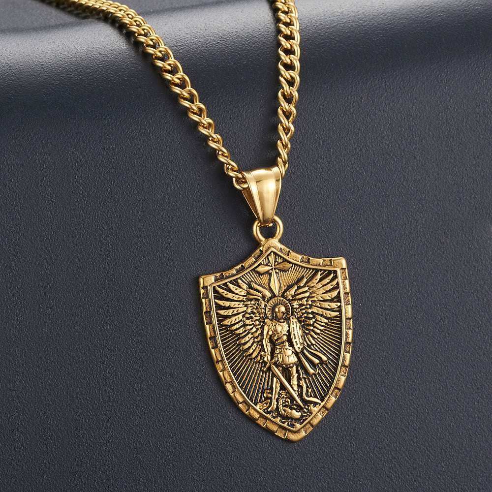 Christianartworkshop Collar con colgante de estilo moderno del escudo del Arcángel Miguel, guardián divino. - Oro - image 2