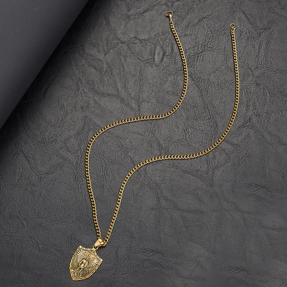 Christianartworkshop Collar con colgante de estilo moderno del escudo del Arcángel Miguel, guardián divino. - image 3