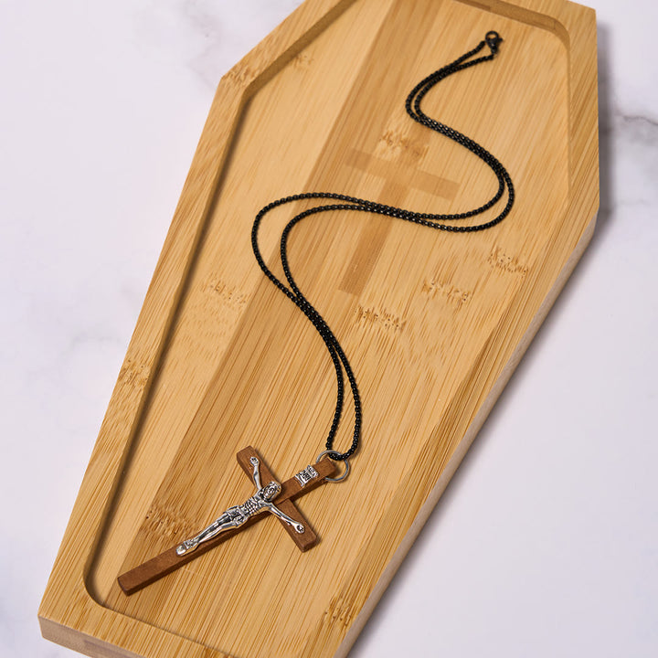 Christianartworkshop Collar con colgante de crucifijo de madera y aleación de estilo clásico - image 3