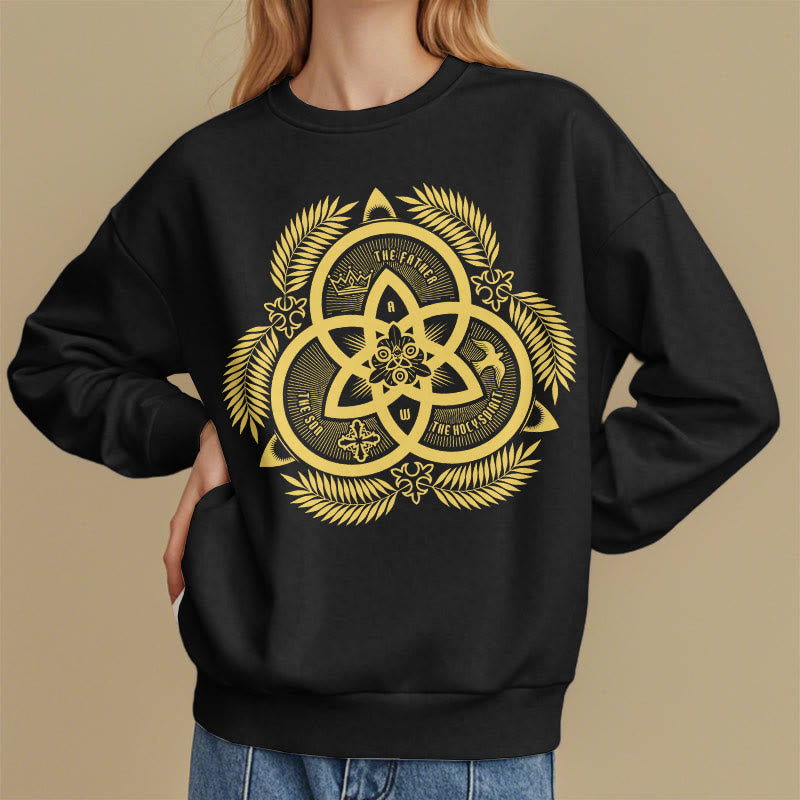 Christianartworkshop Sudadera de poliéster con forro polar y emblema sagrado dorado de la Divina Unidad de estilo clásico - image 8