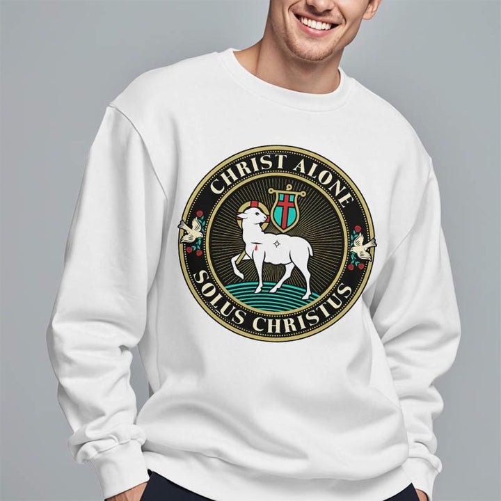 Christianartworkshop Sudadera de poliéster forrada con polar con estampado moderno de Cristo Solo el Cordero de Dios - image 2