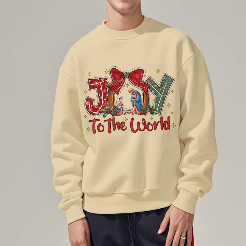 Christianartworkshop Sudadera de poliéster con forro polar y estampado de belén con diseño de alegría para el mundo. - image 1