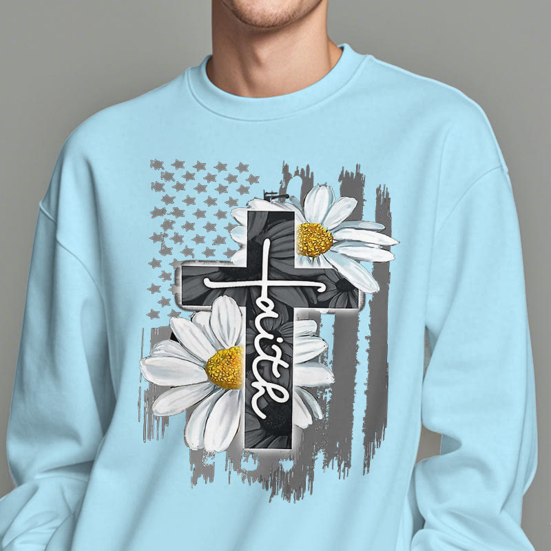 Christianartworkshop Sudadera de poliéster forrada de felpa con cruz y margaritas de estilo moderno. - image 1