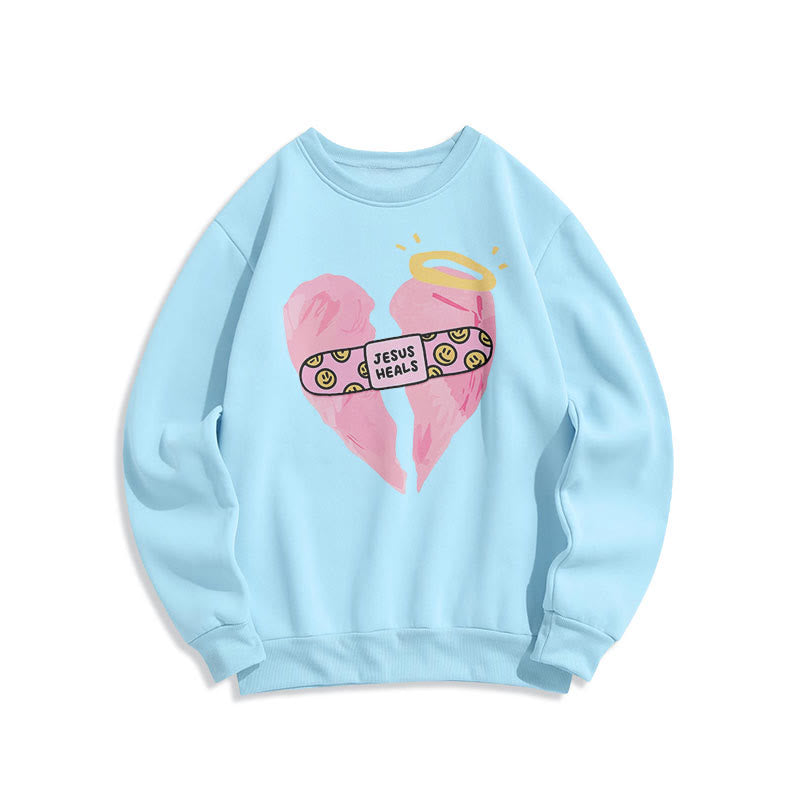 Christianartworkshop Sudadera de poliéster con forro polar y estampado de Jesús sanando corazones rotos, estilo colorido. - Azul - 2XL - image 0