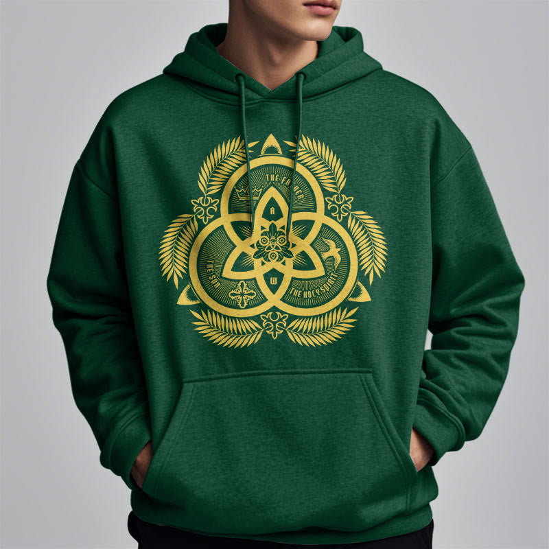 Christianartworkshop Sudadera con capucha de poliéster forrada de felpa con el emblema sagrado dorado de la Divina Unidad, estilo clásico. - image 1