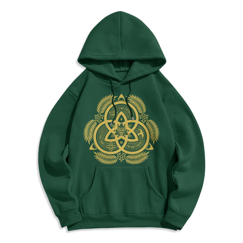 Christianartworkshop Sudadera con capucha de poliéster forrada de felpa con el emblema sagrado dorado de la Divina Unidad, estilo clásico. - Verde - 2XL - image 0