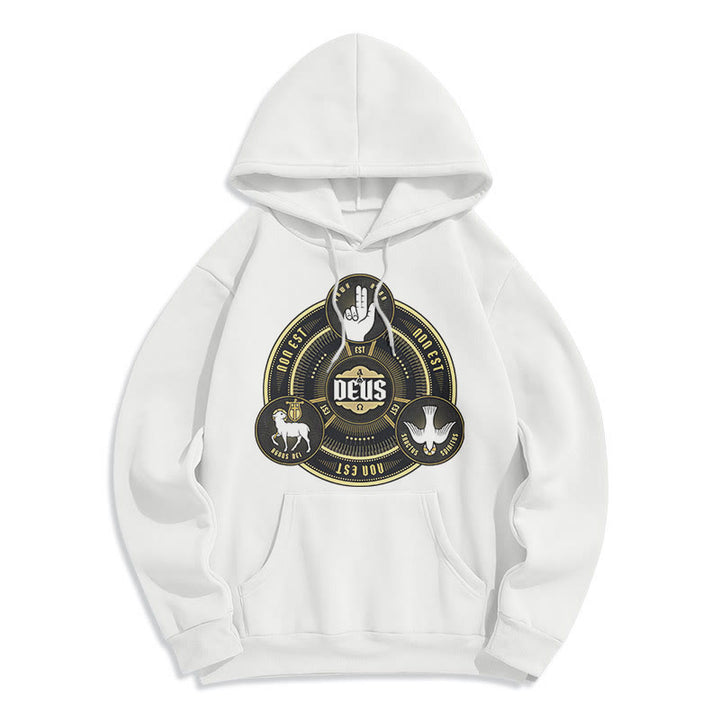 Christianartworkshop Sudadera con capucha de poliéster forrada de felpa con el emblema de la Santísima Trinidad de estilo clásico Deus. - Blanco - 2XL - image 5