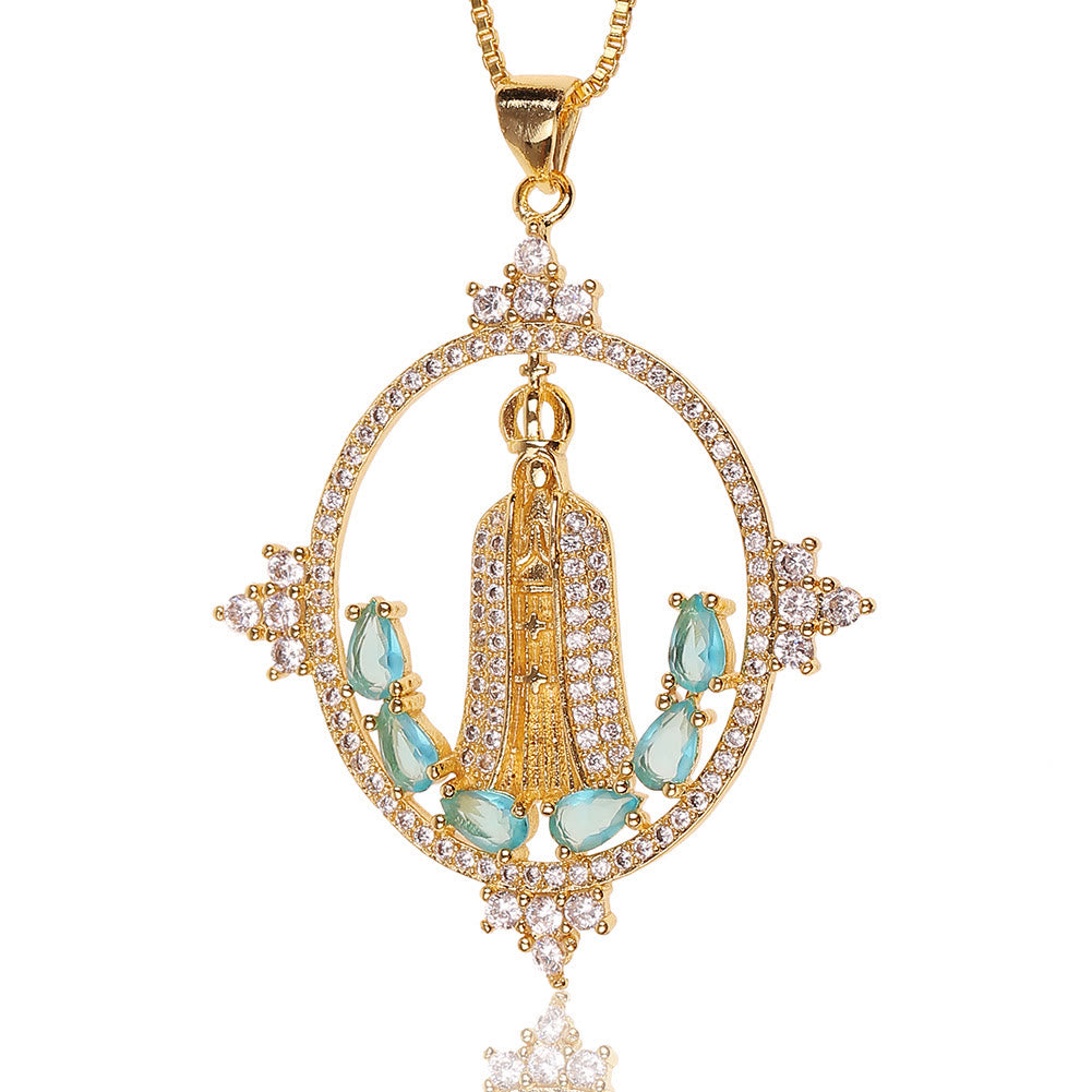 Christianartworkshop Collar de estilo moderno con incrustaciones de la Virgen de Fátima y la bendición divina. - image 4