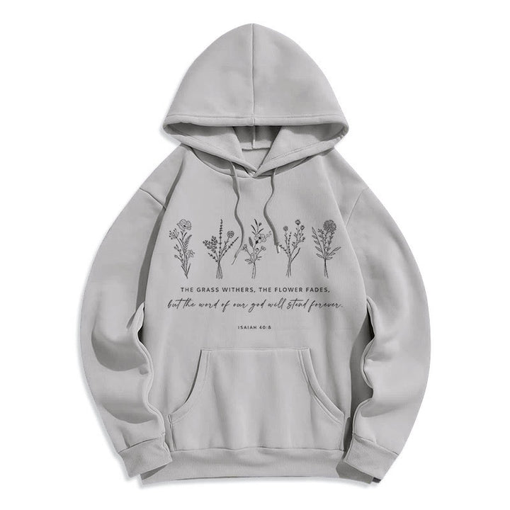 Christianartworkshop Sudadera con capucha de poliéster forrada de felpa con estampado floral de Isaías 40:8, estilo cita. - Gris - 2XL - image 30