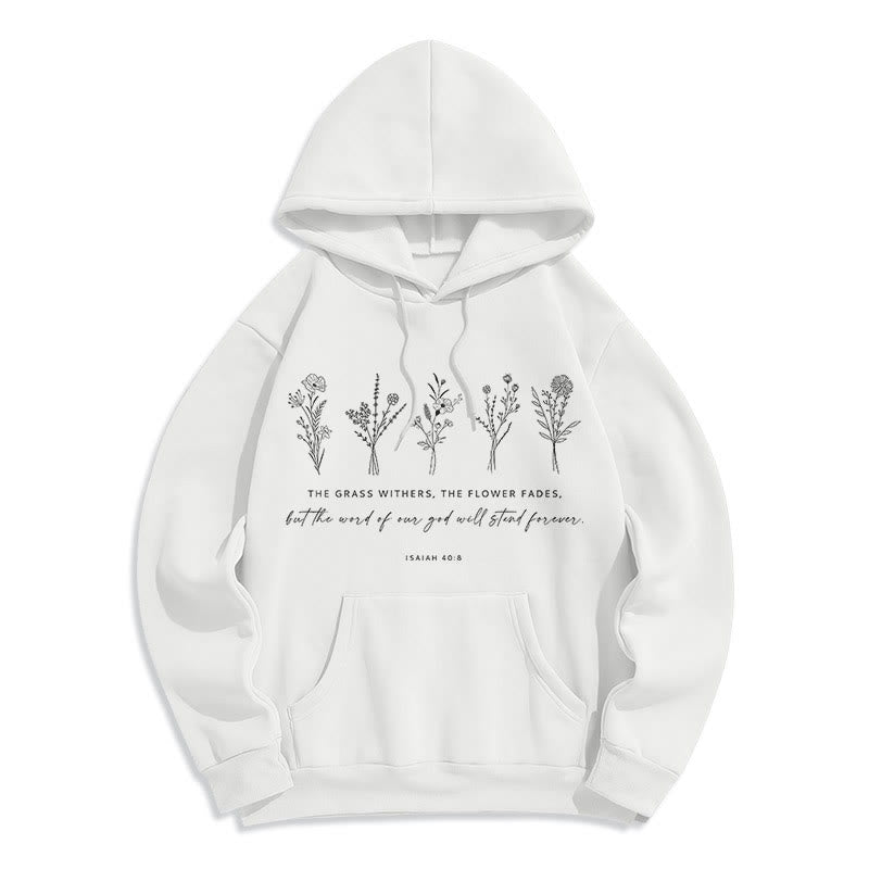 Christianartworkshop Sudadera con capucha de poliéster forrada de felpa con estampado floral de Isaías 40:8, estilo cita. - Blanco - 2XL - image 5