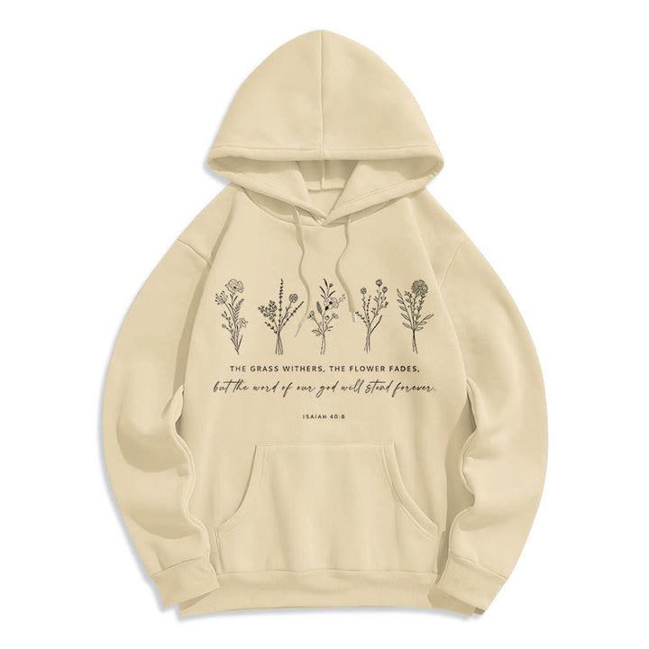 Christianartworkshop Sudadera con capucha de poliéster forrada de felpa con estampado floral de Isaías 40:8, estilo cita. - Beige - 2XL - image 15