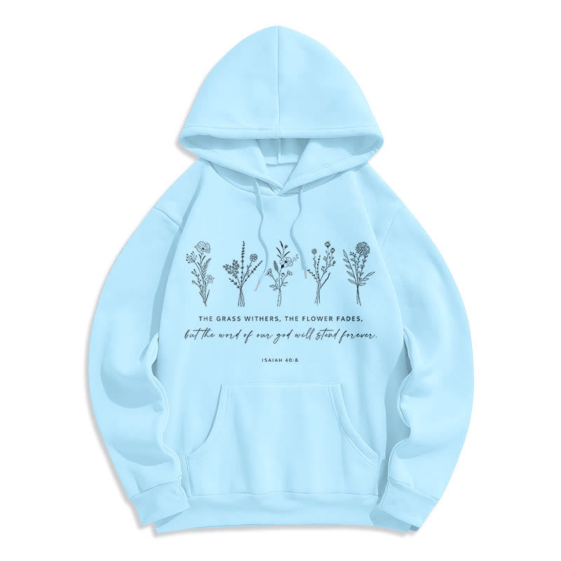 Christianartworkshop Sudadera con capucha de poliéster forrada de felpa con estampado floral de Isaías 40:8, estilo cita. - Azul - 2XL - image 25
