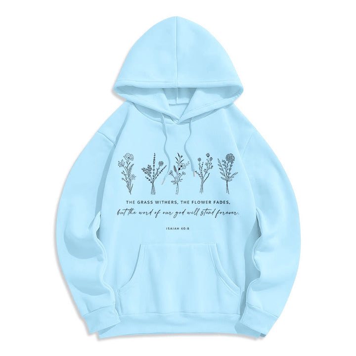 Christianartworkshop Sudadera con capucha de poliéster forrada de felpa con estampado floral de Isaías 40:8, estilo cita. - Azul - 2XL - image 25