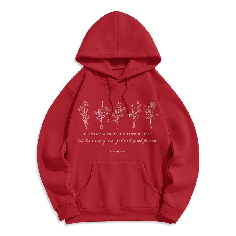 Christianartworkshop Sudadera con capucha de poliéster forrada de felpa con estampado floral de Isaías 40:8, estilo cita. - Rojo - 2XL - image 35