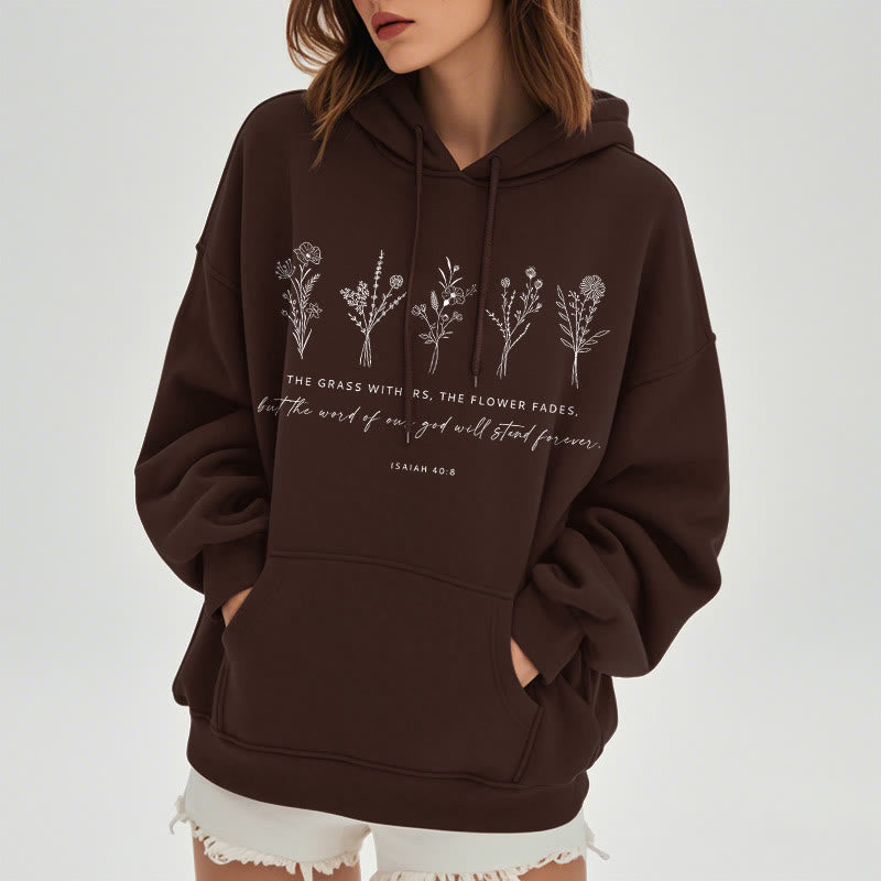 Christianartworkshop Sudadera con capucha de poliéster forrada de felpa con estampado floral de Isaías 40:8, estilo cita. - image 2