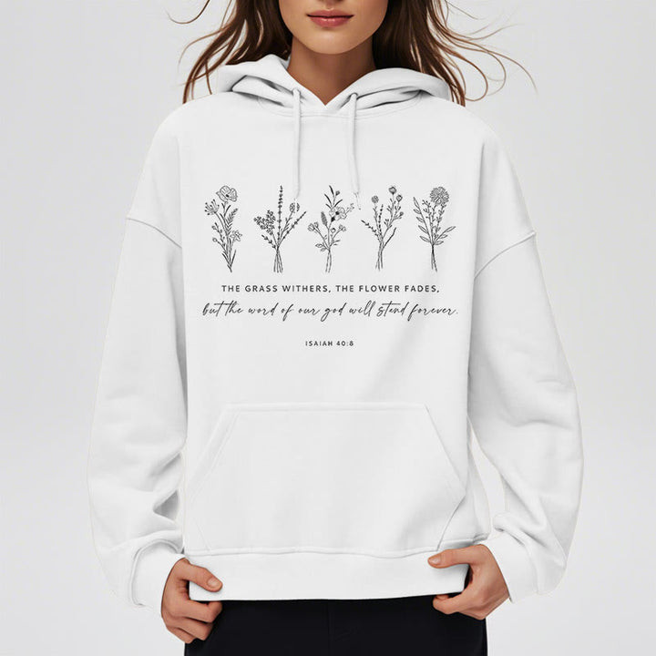 Christianartworkshop Sudadera con capucha de poliéster forrada de felpa con estampado floral de Isaías 40:8, estilo cita. - image 7