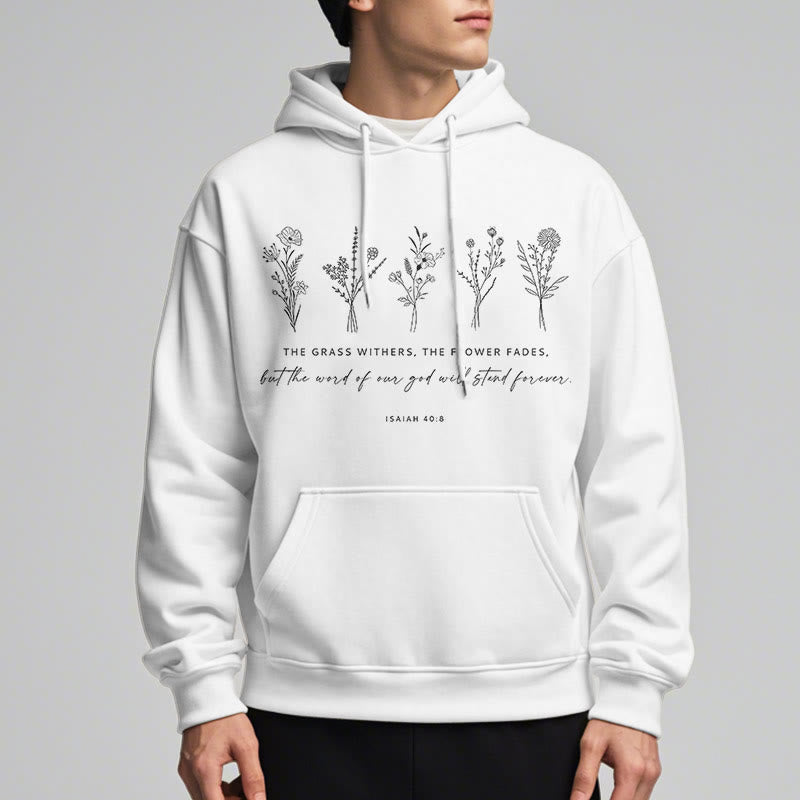 Christianartworkshop Sudadera con capucha de poliéster forrada de felpa con estampado floral de Isaías 40:8, estilo cita. - image 8