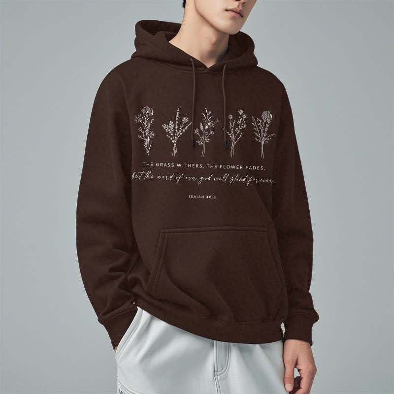 Christianartworkshop Sudadera con capucha de poliéster forrada de felpa con estampado floral de Isaías 40:8, estilo cita. - image 1