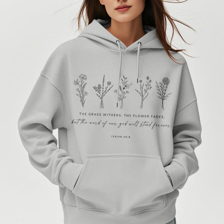 Christianartworkshop Sudadera con capucha de poliéster forrada de felpa con estampado floral de Isaías 40:8, estilo cita. - image 32
