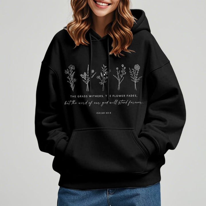 Christianartworkshop Sudadera con capucha de poliéster forrada de felpa con estampado floral de Isaías 40:8, estilo cita. - image 13