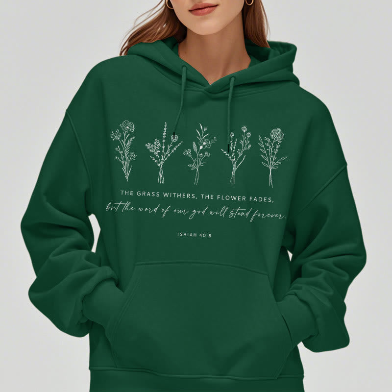 Christianartworkshop Sudadera con capucha de poliéster forrada de felpa con estampado floral de Isaías 40:8, estilo cita. - image 22