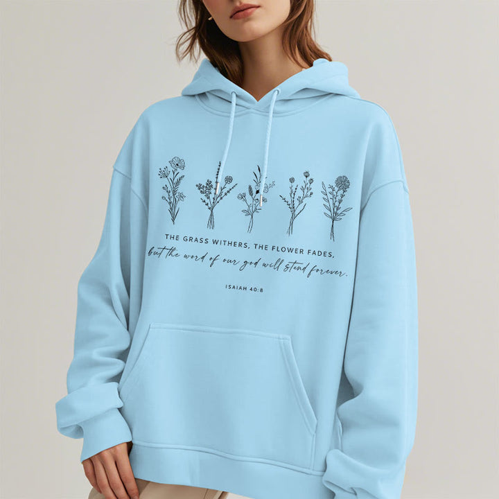 Christianartworkshop Sudadera con capucha de poliéster forrada de felpa con estampado floral de Isaías 40:8, estilo cita. - image 28