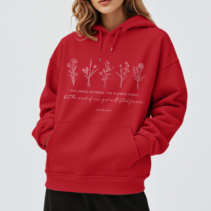 Christianartworkshop Sudadera con capucha de poliéster forrada de felpa con estampado floral de Isaías 40:8, estilo cita. - image 38