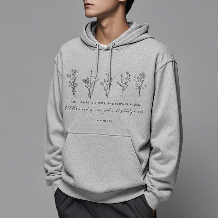 Christianartworkshop Sudadera con capucha de poliéster forrada de felpa con estampado floral de Isaías 40:8, estilo cita. - image 33