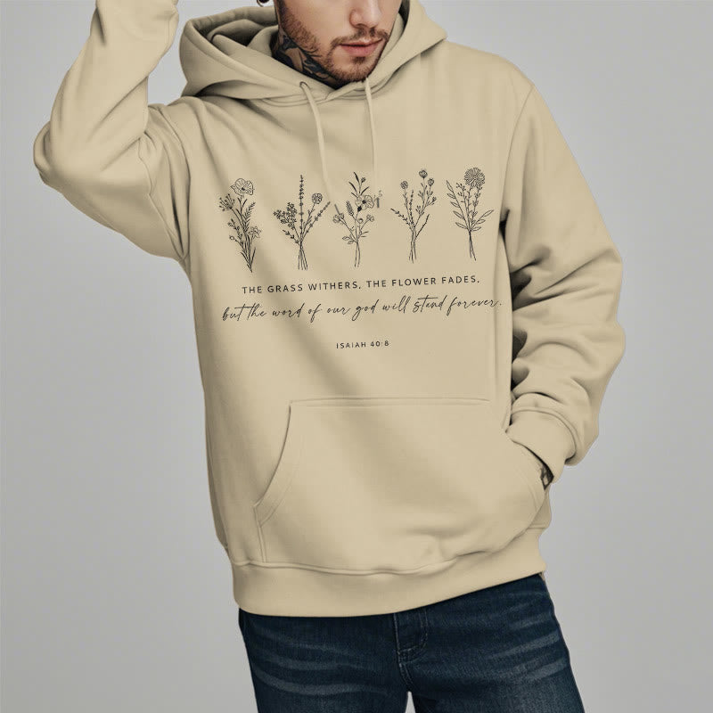 Christianartworkshop Sudadera con capucha de poliéster forrada de felpa con estampado floral de Isaías 40:8, estilo cita. - image 18