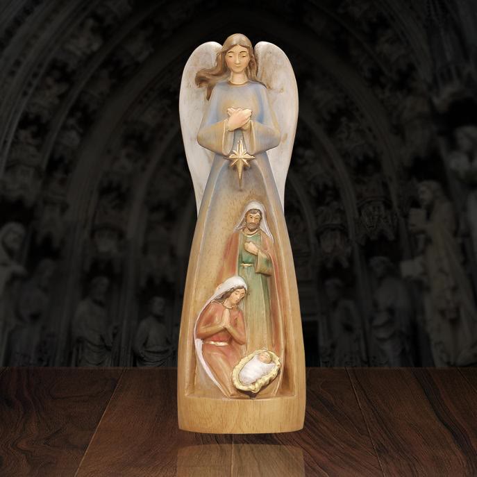 Christianartworkshop Figura de ángel de belén de estilo clásico, elaborada artesanalmente, de madera, para decoración de escritorio. - image 1