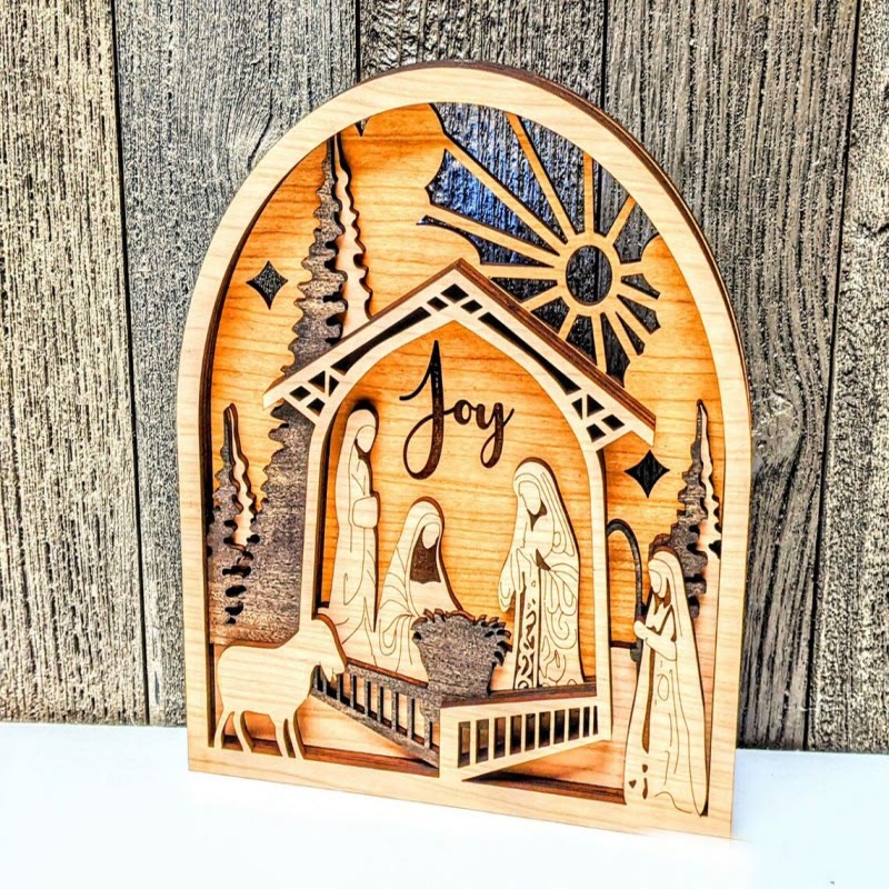 Christianartworkshop Adorno de madera con diseño de Belén de estilo clásico, alegría y fe divina. - Escena de la Natividad - image 0
