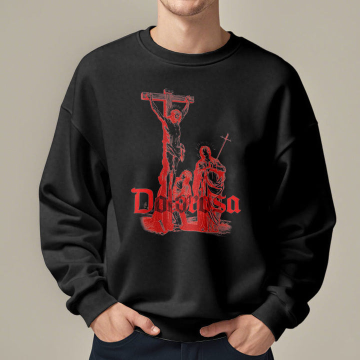 Christianartworkshop Sudadera de poliéster con forro polar, estilo clásico, con la imagen de Dolorosa, crucifijo y Jesús. - image 6