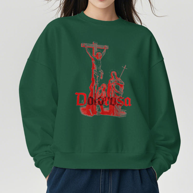 Christianartworkshop Sudadera de poliéster con forro polar, estilo clásico, con la imagen de Dolorosa, crucifijo y Jesús. - image 12