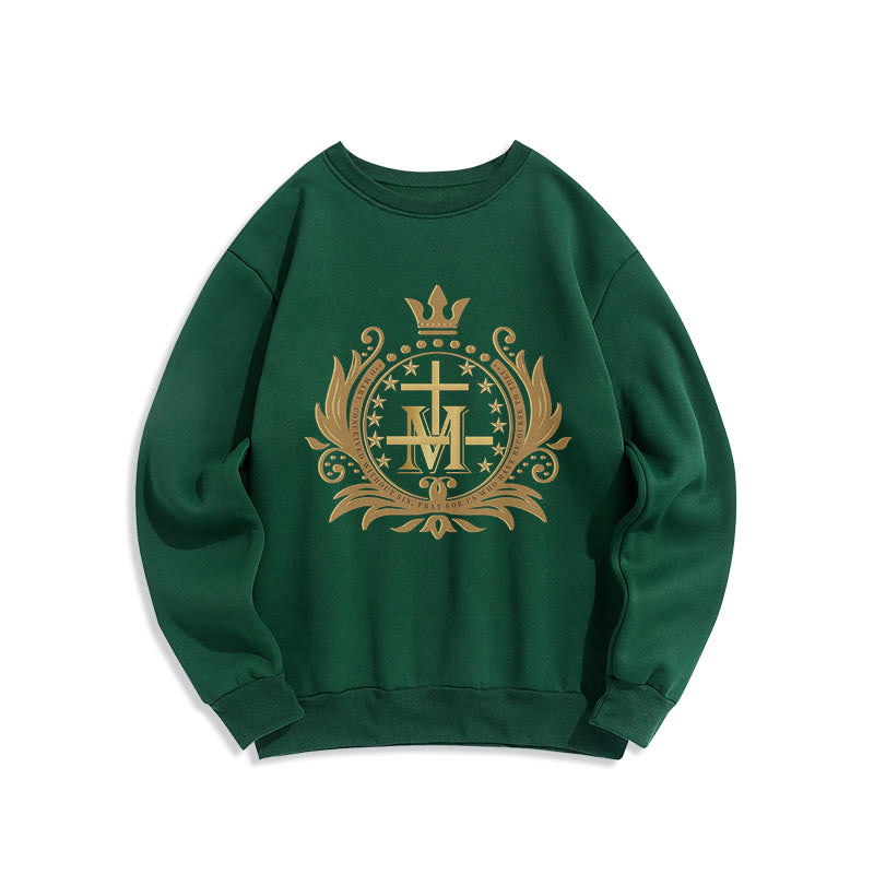 Christianartworkshop Sudadera de poliéster con forro polar y cruz coronada de estilo clásico con la Virgen María. - Verde - 2XL - image 0