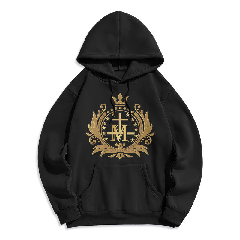 Christianartworkshop Sudadera con capucha de poliéster forrada de felpa con cruz coronada de estilo clásico y diseño de la Virgen María. - Negro - 2XL - image 0