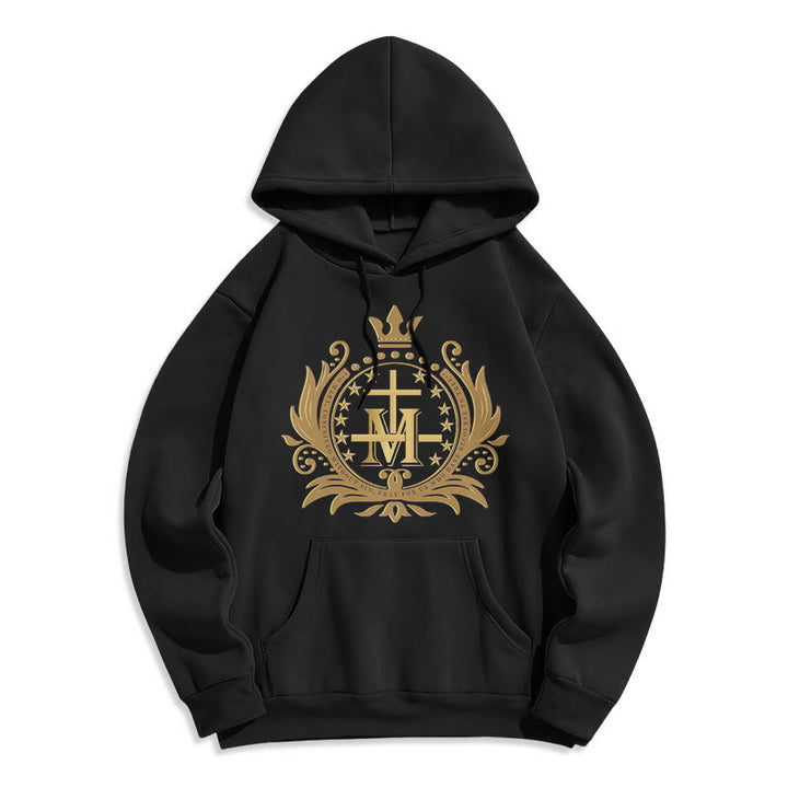 Christianartworkshop Sudadera con capucha de poliéster forrada de felpa con cruz coronada de estilo clásico y diseño de la Virgen María. - Negro - 2XL - image 0