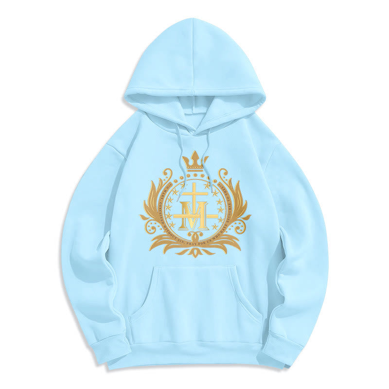 Christianartworkshop Sudadera con capucha de poliéster forrada de felpa con cruz coronada de estilo clásico y diseño de la Virgen María. - Azul - 2XL - image 13