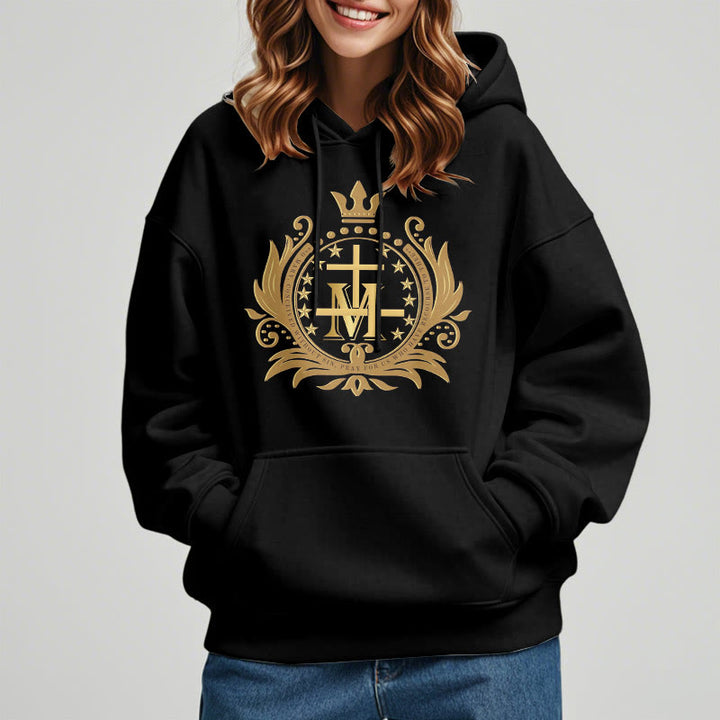 Christianartworkshop Sudadera con capucha de poliéster forrada de felpa con cruz coronada de estilo clásico y diseño de la Virgen María. - image 4