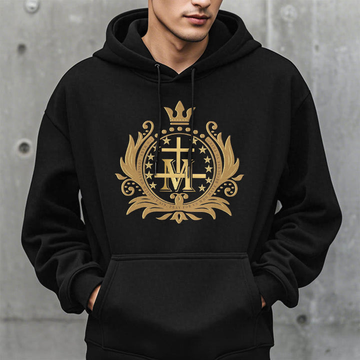 Christianartworkshop Sudadera con capucha de poliéster forrada de felpa con cruz coronada de estilo clásico y diseño de la Virgen María. - image 3