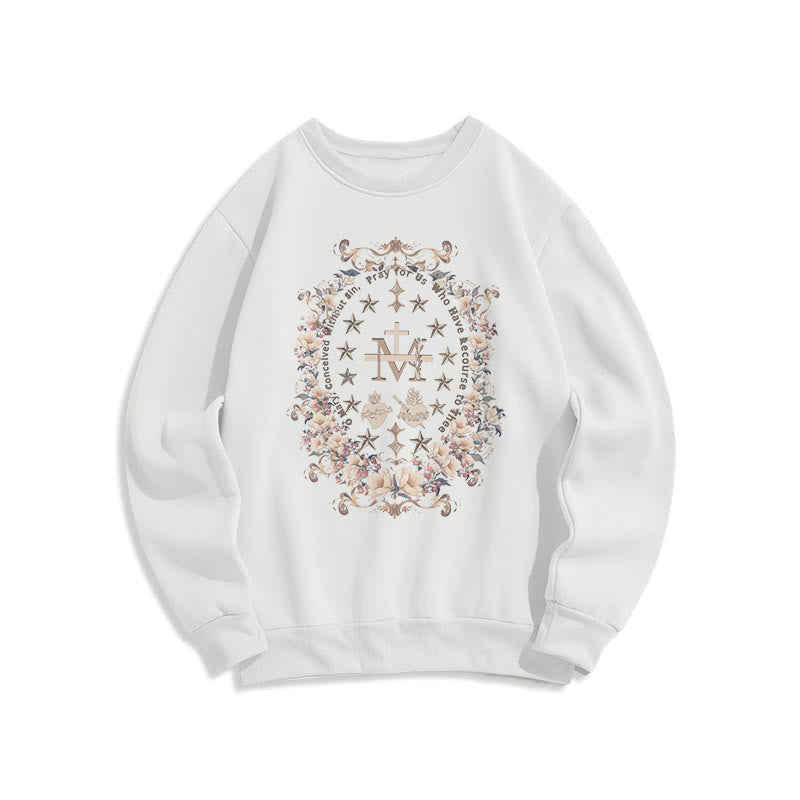Christianartworkshop Sudadera de poliéster forrada con forro polar y estampado floral moderno de la Virgen María con cruz. - Blanco - 2XL - image 0