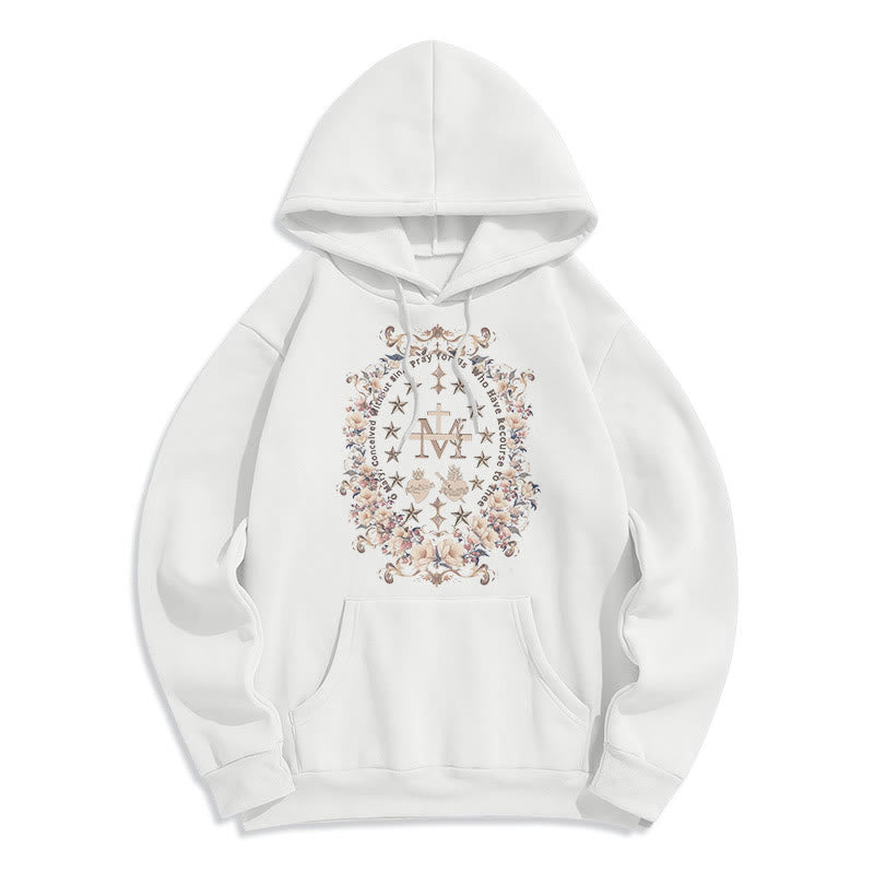 Christianartworkshop Sudadera con capucha de poliéster forrada con forro polar y cruz floral de estilo moderno con estampado de la Virgen María. - Blanco - 2XL - image 7