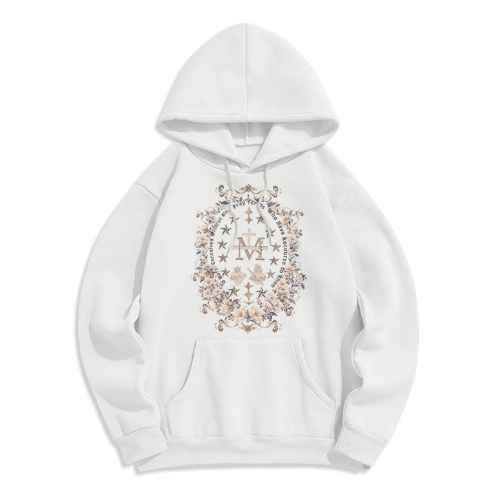 Christianartworkshop Sudadera con capucha de poliéster forrada con forro polar y cruz floral de estilo moderno con estampado de la Virgen María. - Blanco - 2XL - image 7