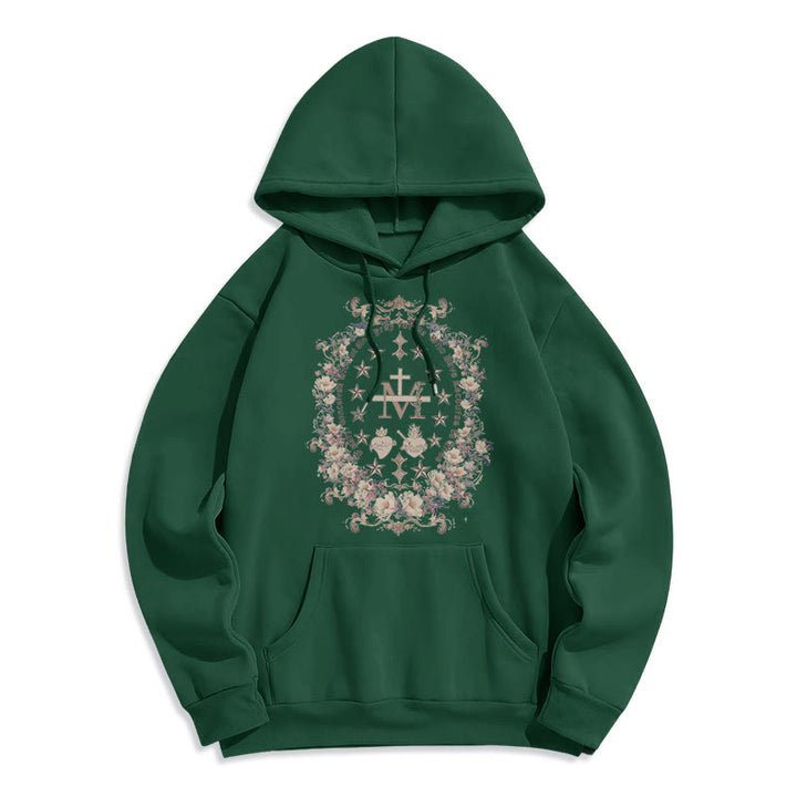 Christianartworkshop Sudadera con capucha de poliéster forrada con forro polar y cruz floral de estilo moderno con estampado de la Virgen María. - Verde - 2XL - image 13