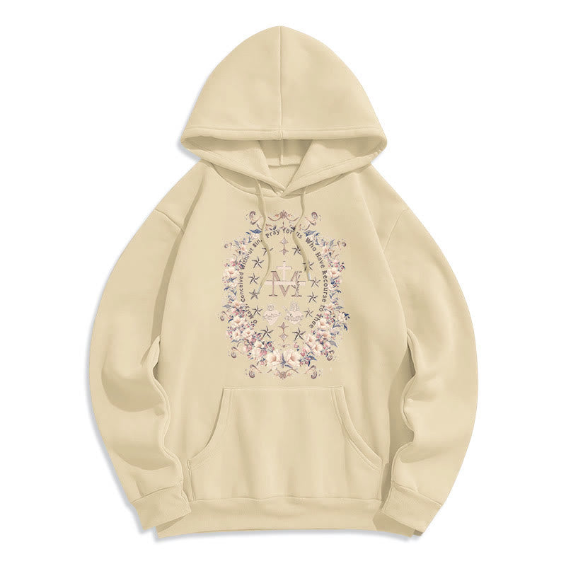 Christianartworkshop Sudadera con capucha de poliéster forrada con forro polar y cruz floral de estilo moderno con estampado de la Virgen María. - Beige - 2XL - image 9