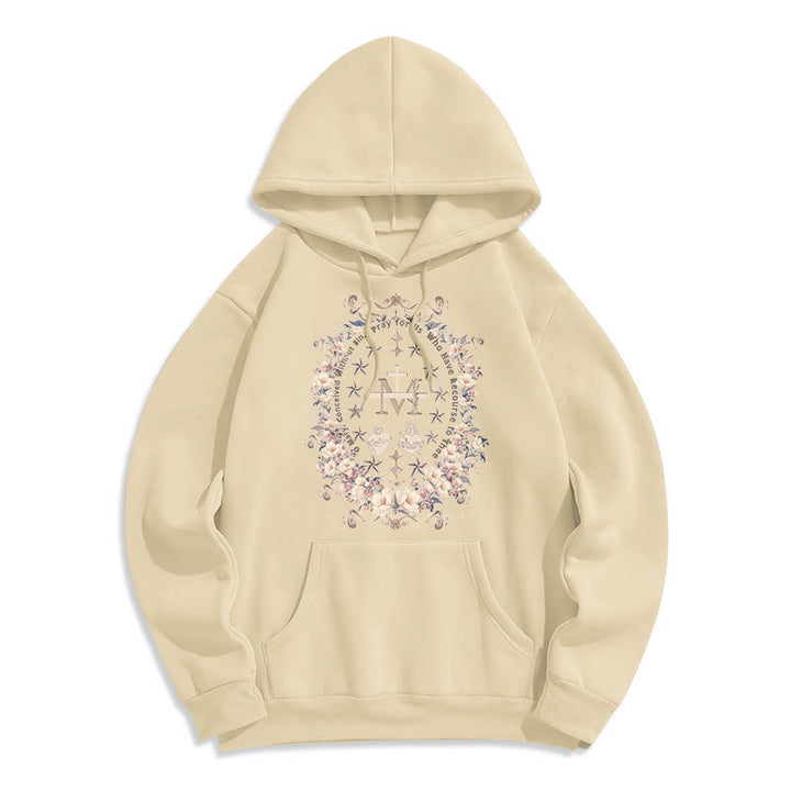 Christianartworkshop Sudadera con capucha de poliéster forrada con forro polar y cruz floral de estilo moderno con estampado de la Virgen María. - Beige - 2XL - image 9